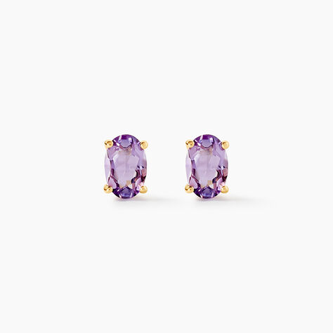 Boucles D'oreilles Puces Ovale Serti Griffe Or Jaune Amethyste - Puces Femme | Marc Orian