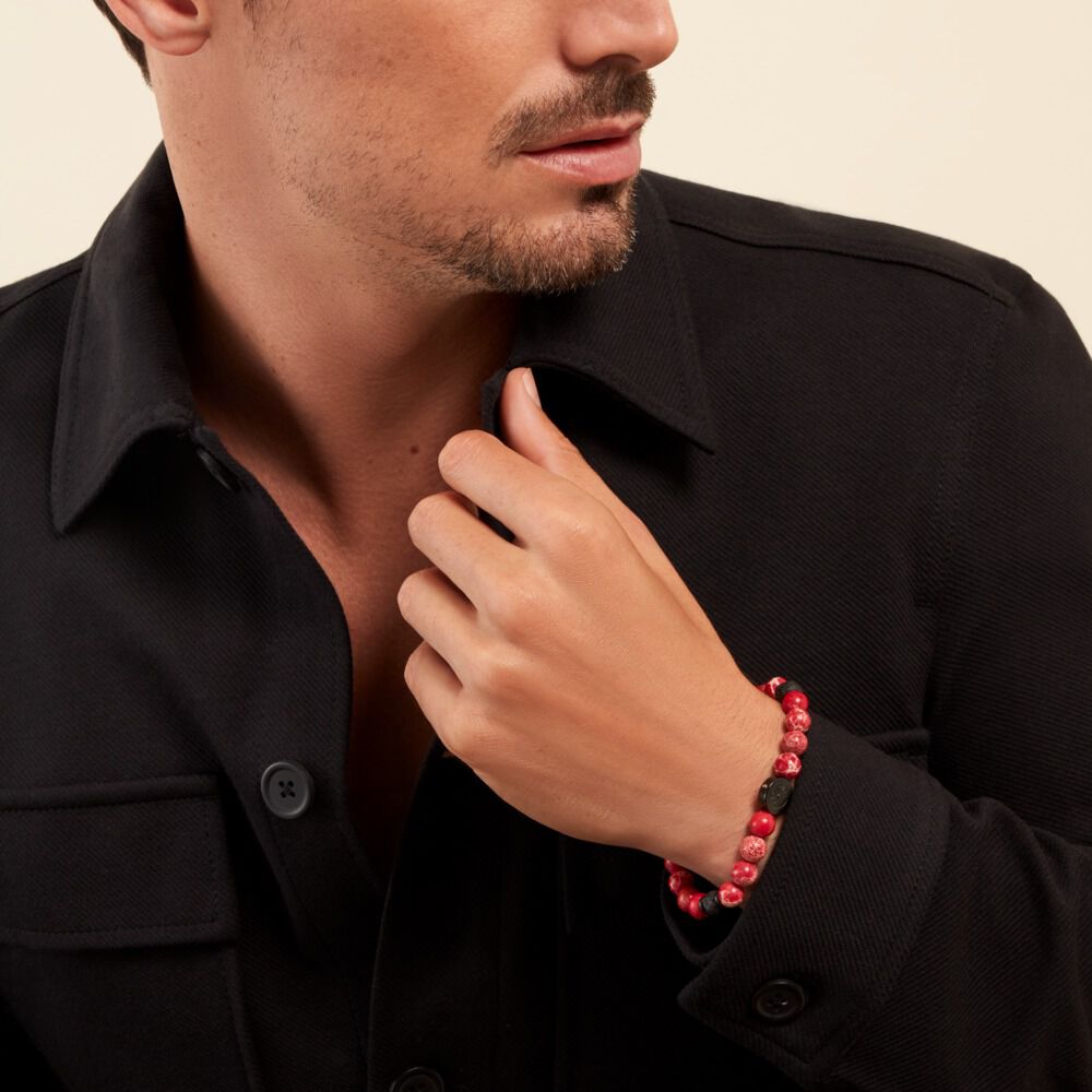 Bracelet Jourdan Yasur Acier Noir Oeil De Tigre Pierre De Lave - Bracelets Elastique Homme | Marc Orian