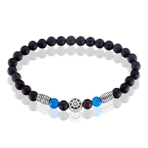 Bracelet Acier Huguesa Agate Noir Pierres Bleues - Bracelets chaînes Homme | Marc Orian