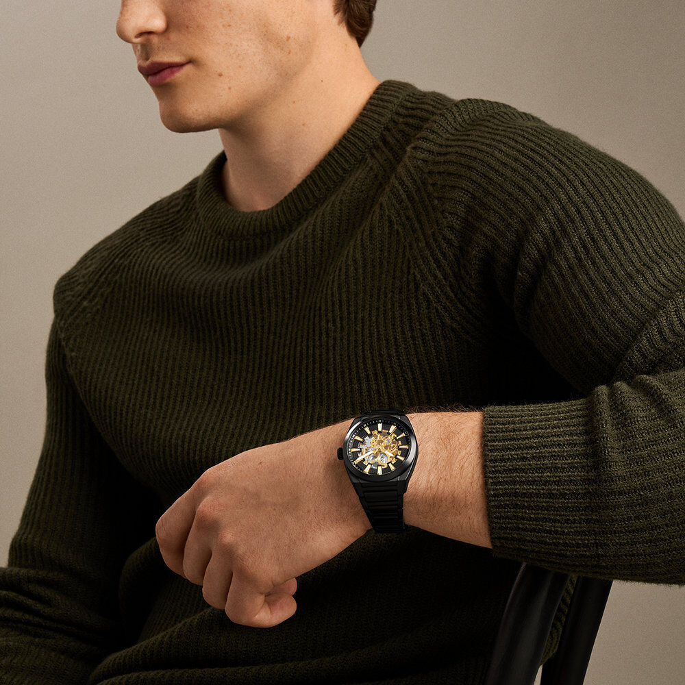 Montre Fossil Everett Automatic Bicolore Dor&eacute; / Noir - Montres automatiques Homme | Marc Orian