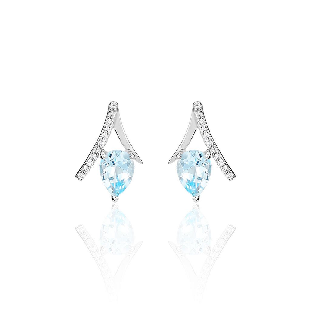 Boucles D'oreilles Puces Electa Or Blanc Topaze Et Oxyde De Zirconium - Puces Femme | Marc Orian