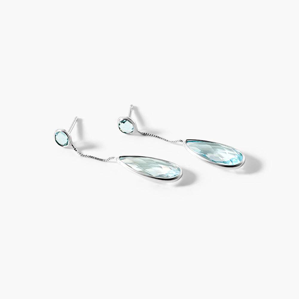 Boucles D'oreilles Pendantes Sela Or Blanc Topaze Et Sans - Pendantes Femme | Marc Orian