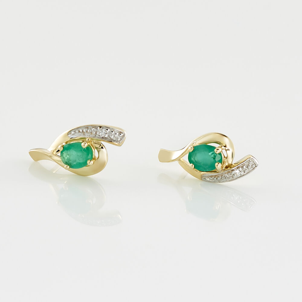 Boucles D'oreilles Puces Sagesse Or Jaune Emeraude Et Diamant - Puces Femme | Marc Orian