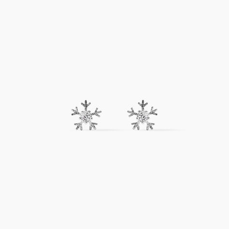 Boucles D'oreilles Puces Jamie Flocon Or Blanc Oxyde De Zirconium - Puces Femme | Marc Orian