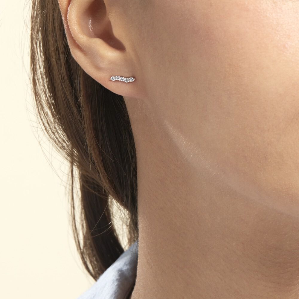 Boucles D'oreilles Puces Dahina Or Blanc Oxyde De Zirconium - Puces Femme | Marc Orian
