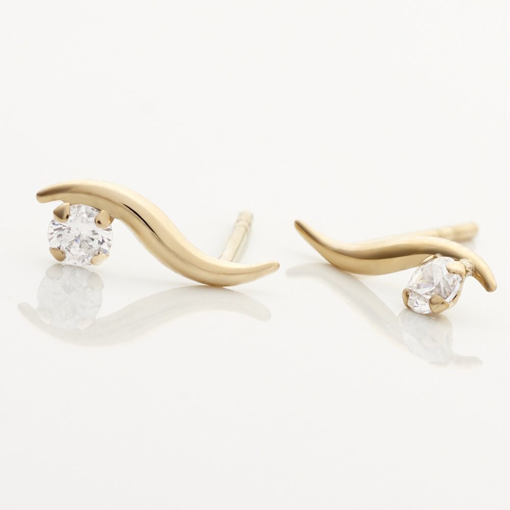 Boucles D'oreilles Puces Beryl Virgule Or Jaune Oxyde De Zirconium - Puces Femme | Marc Orian