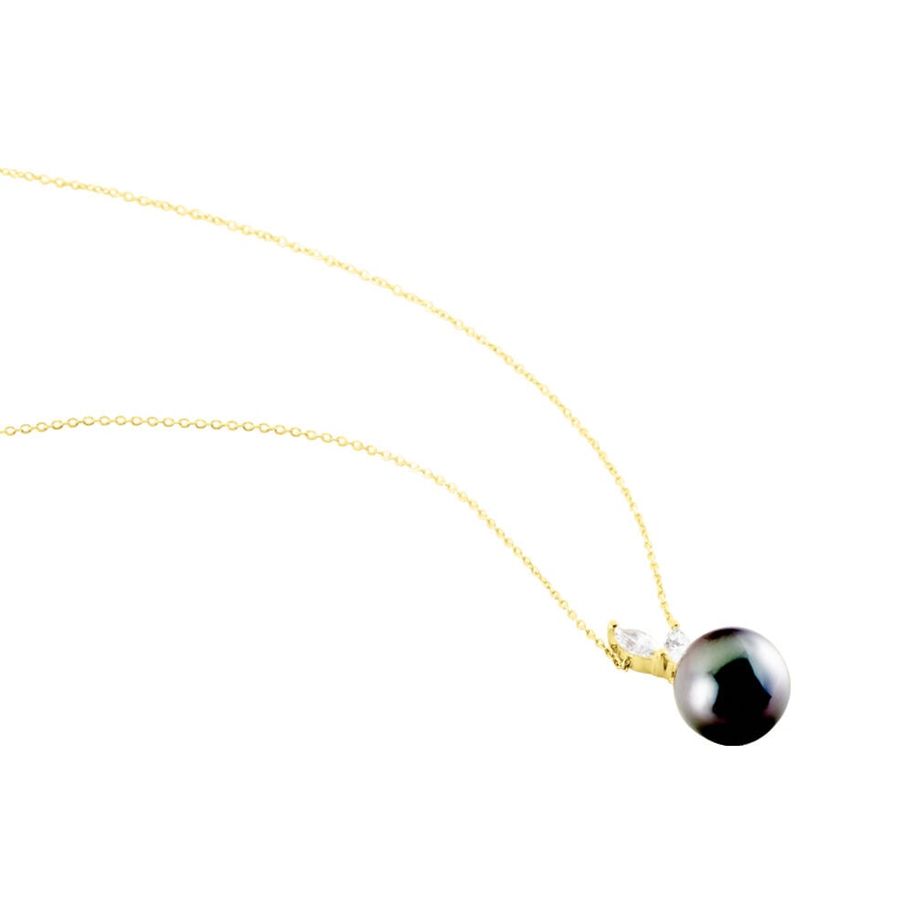 Collier Giuseppe Or Jaune Perle De Tahiti Oxyde Zirconium - Colliers avec pierres Femme | Marc Orian