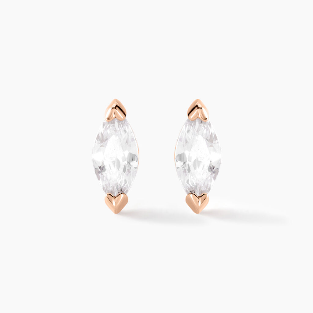 Boucles D'oreilles Puces Navette Argent Rose Oxyde De Zirconium - Puces Femme | Marc Orian