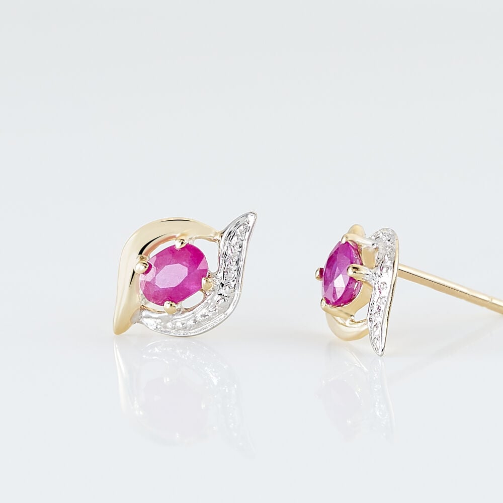 Boucles D'oreilles Puces Lydia Or Bicolore Rubis - Puces Femme | Marc Orian