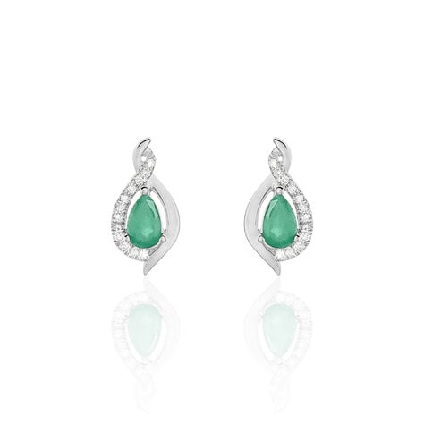 Boucles D'oreilles Puces Angelika Or Blanc Emeraude Et Diamant - Puces Femme | Marc Orian