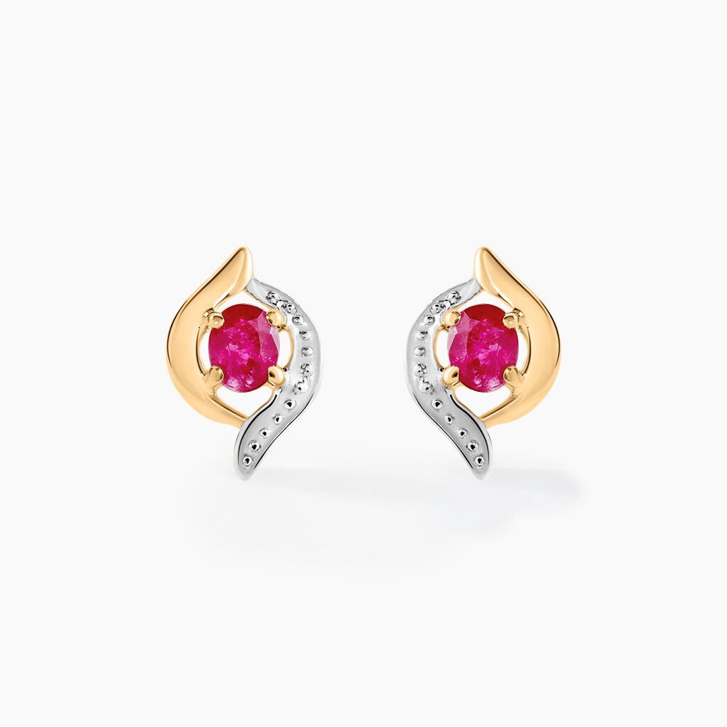 Boucles D'oreilles Puces Lydia Or Bicolore Rubis - Boucles d'oreilles mariage Femme | Marc Orian