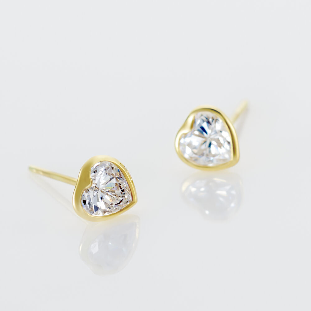 Boucles D'oreilles Puces Coeur Serti Clos Or Jaune Oxyde De Zirconium - Puces Femme | Marc Orian