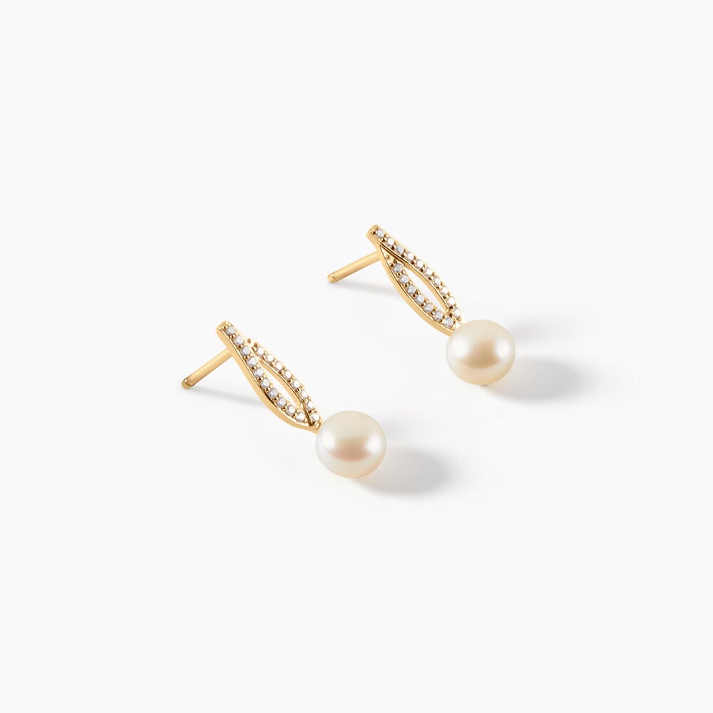 Boucles D'Oreilles Pendantes Tesnimae Argent Dor&eacute; A L'Or 750/1000 Perle De Culture Oxyde De Zirconium - Pendantes Femme | Marc Orian