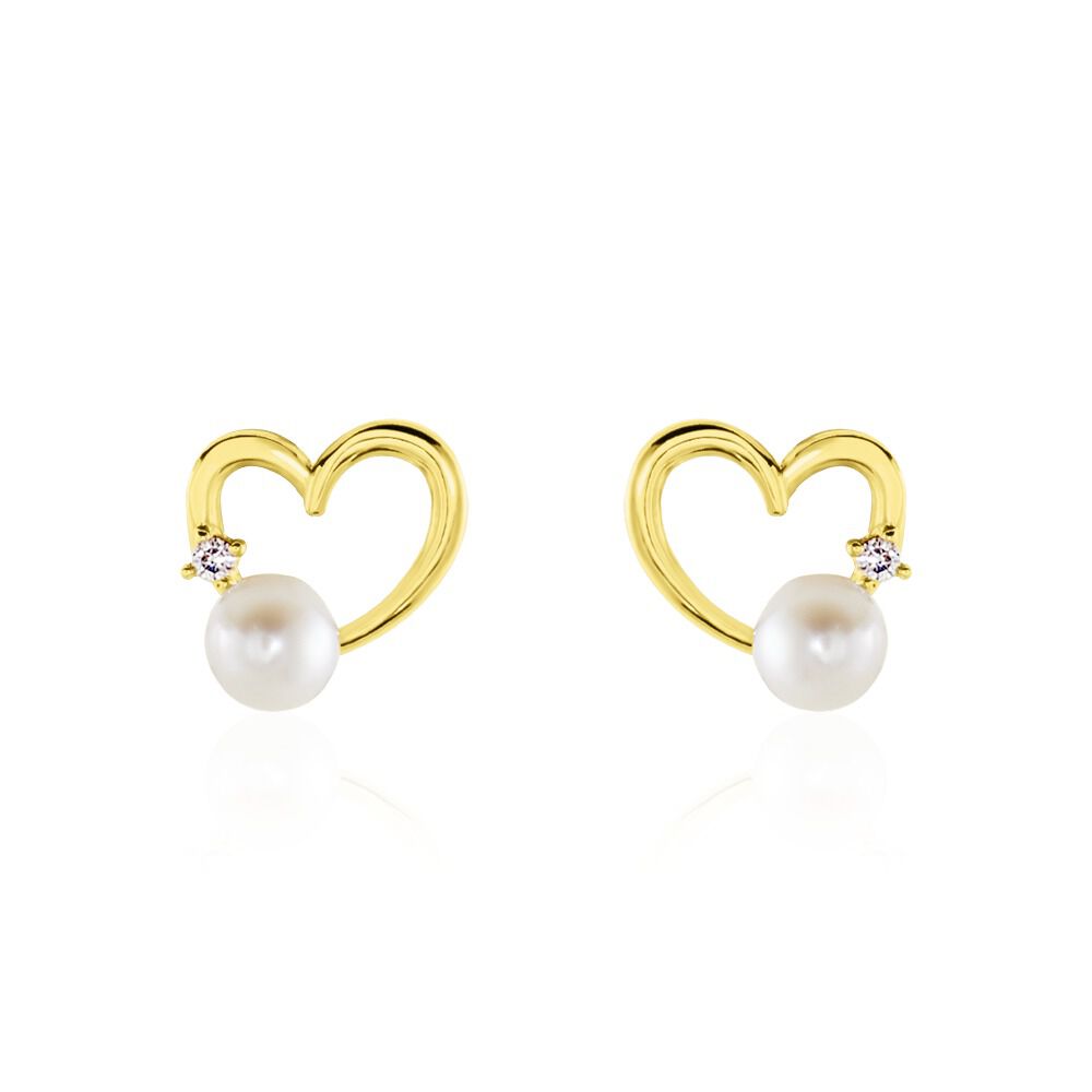 Boucles D'oreilles Puces Or Jaune Fergus Perle De Culture Oxyde - Puces Femme | Marc Orian