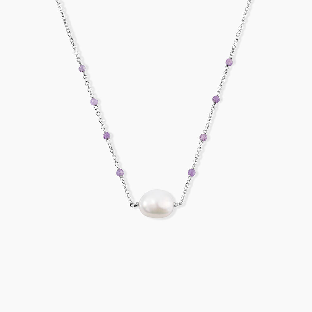 Collier Kerri Argent Blanc Perle De Culture Am&eacute;thyste - Colliers avec pierres Femme | Marc Orian