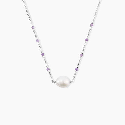 Collier Kerri Argent Blanc Perle De Culture Am&eacute;thyste - Colliers avec pierres Femme | Marc Orian