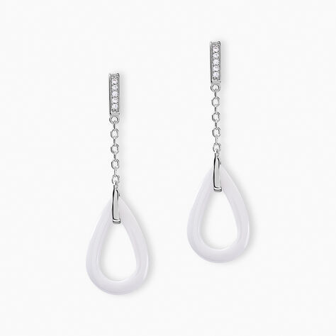 Boucles D'oreilles Pendantes Peer Argent Blanc Oxyde De Zirconium - Pendantes Femme | Marc Orian