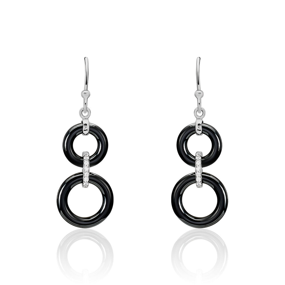 Boucles D'oreilles Pendantes Narcissa Argent Blanc Céramique Et Oxyde - Pendantes Femme | Marc Orian