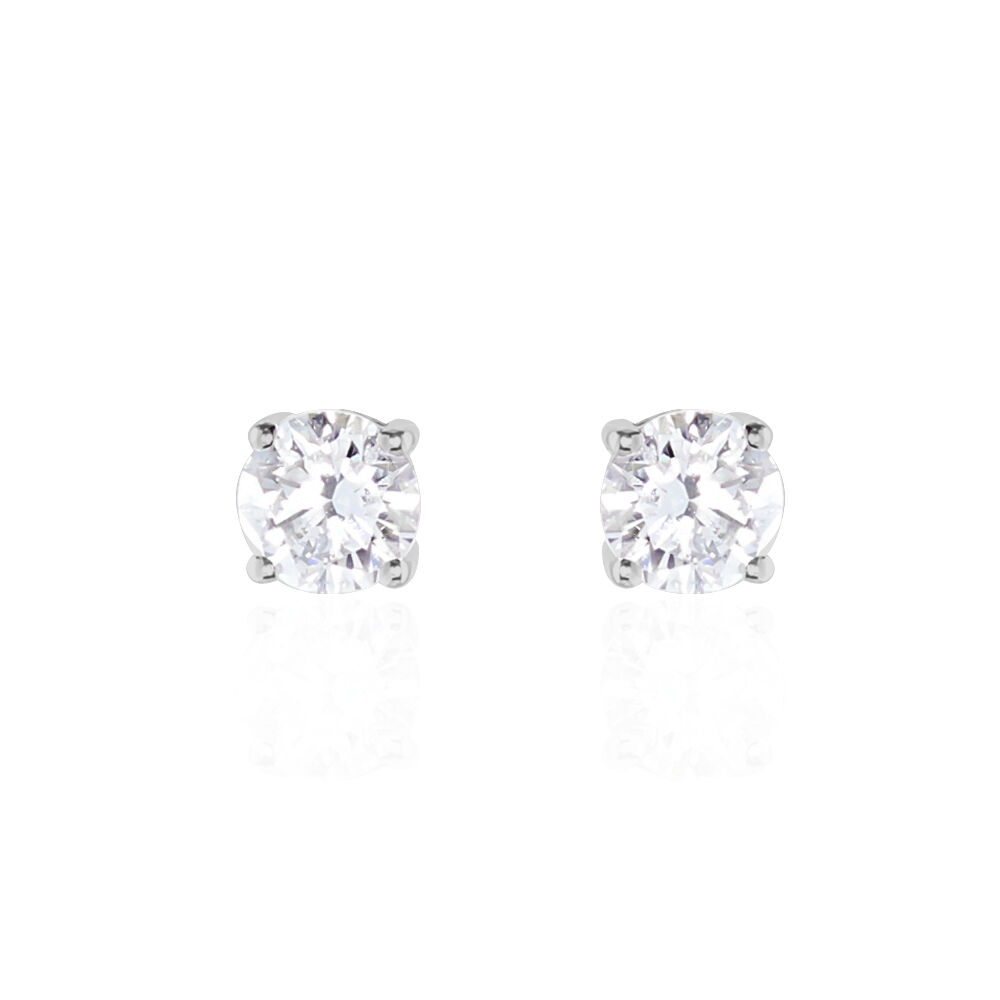 Boucles D'oreilles Puces 4 Griffes Or Blanc Diamant Synthetique - Puces Femme | Marc Orian