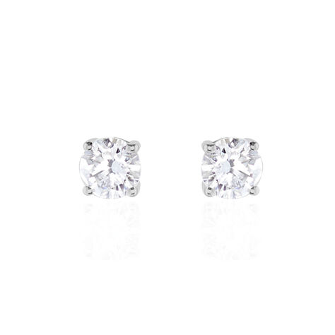 Boucles D'oreilles Puces 4 Griffes Or Blanc Diamant Synthetique - Puces Femme | Marc Orian