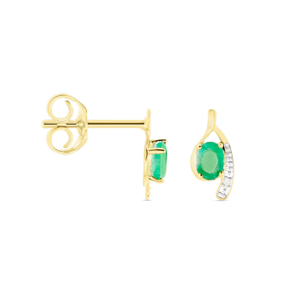 Bijoux D'oreilles Emotion Or Jaune Emeraude Diamant - Puces Femme | Marc Orian