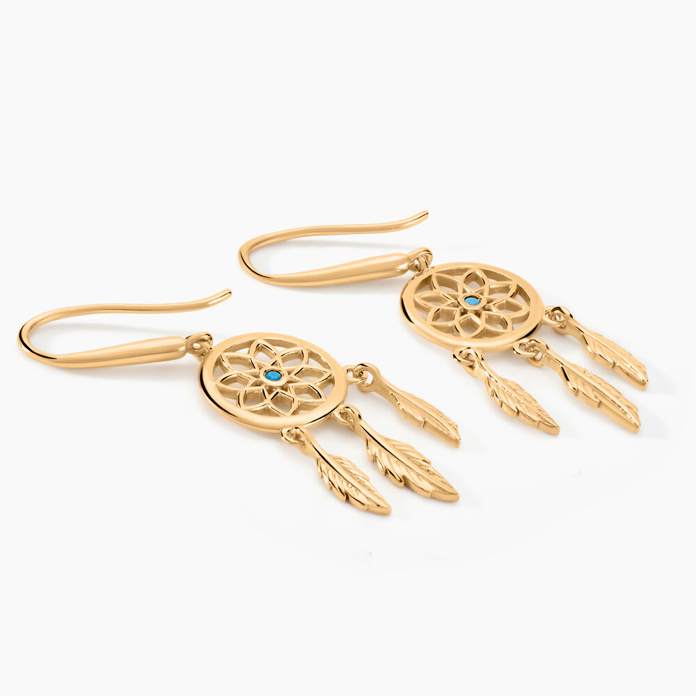 Boucles D'oreilles Plaqu&eacute; Or Jaune Attrape R&ecirc;ves Turquoises - Pendantes Femme | Marc Orian