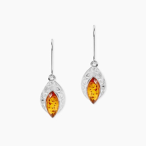 Boucles D'oreilles Argent Blanc Enya Ambre - Pendantes Femme | Marc Orian
