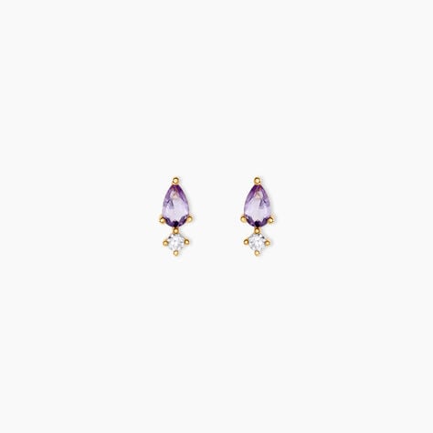 Boucles D'Oreilles Puces Jock Argent Dor&eacute; A L'Or 750/1000 Am&eacute;thyste Oxyde De Zirconium - Puces Femme | Marc Orian