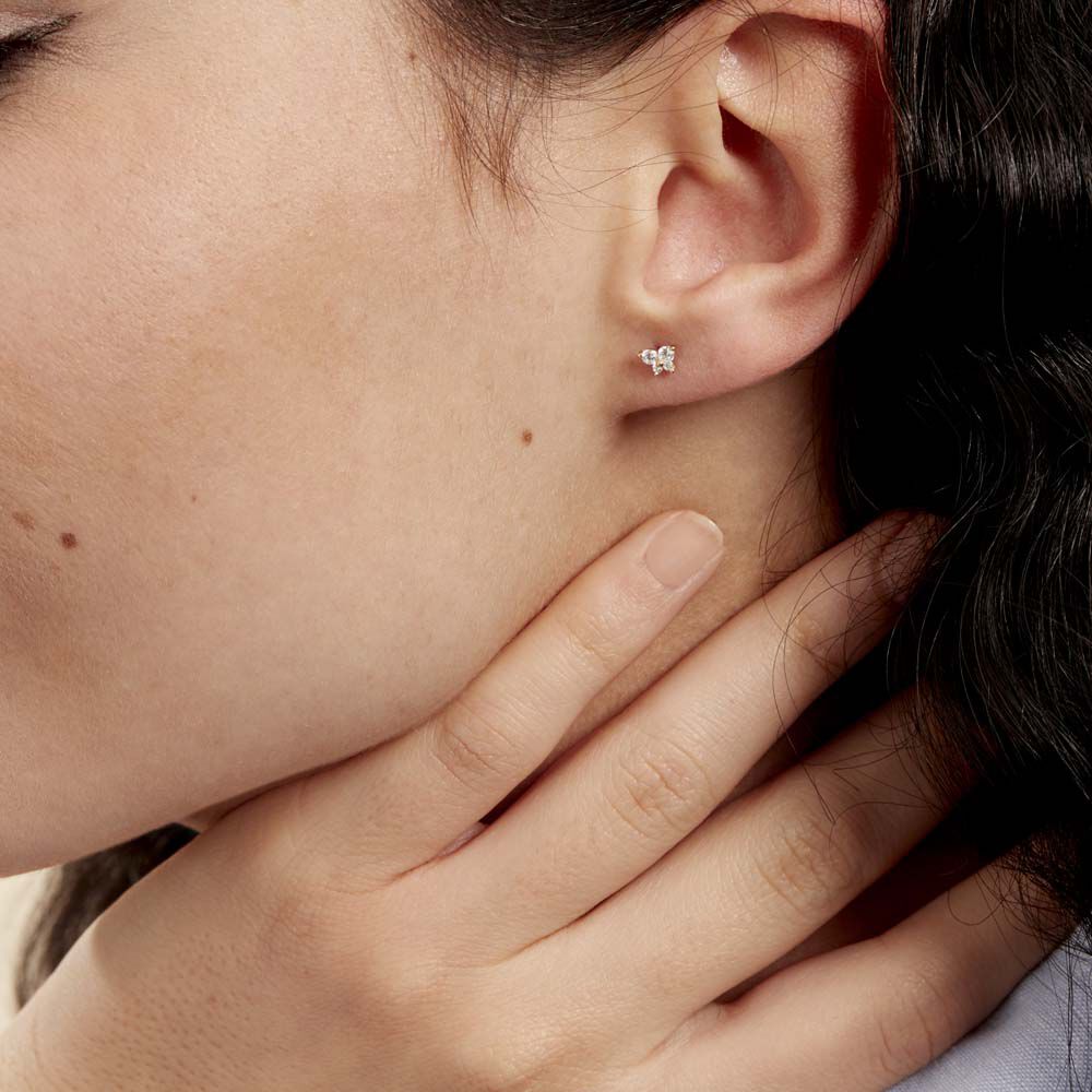 Boucles D'oreilles Puces Eleanor Fleur Or Jaune Oxyde De Zirconium - Puces Famille | Marc Orian