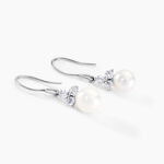 Boucles D'oreilles Pendantes Taissia Or Blanc Perle Culture Et Oxyde - Pendantes Femme | Marc Orian