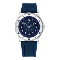 cadran argenté fond bleu bracelet silicone bleu