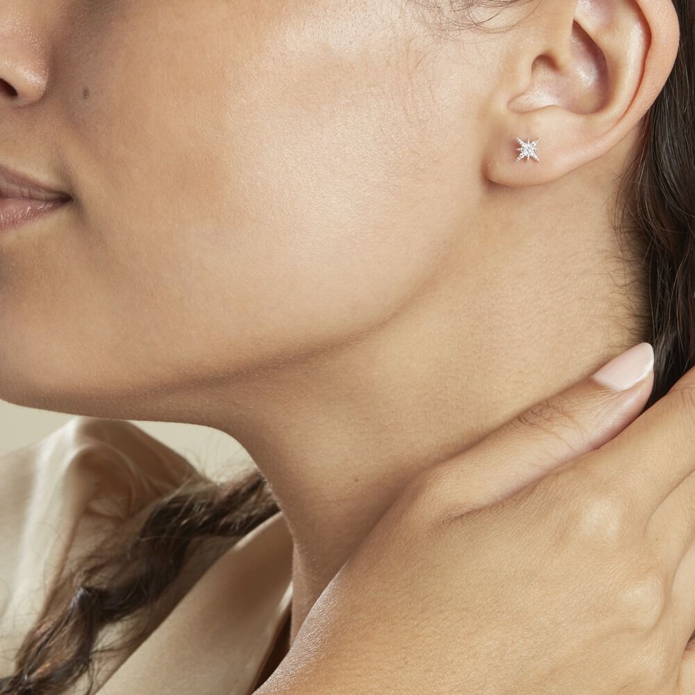 Boucles D'oreilles Puces Or Blanc Astrale Oxyde De Zirconium - Puces Femme | Marc Orian