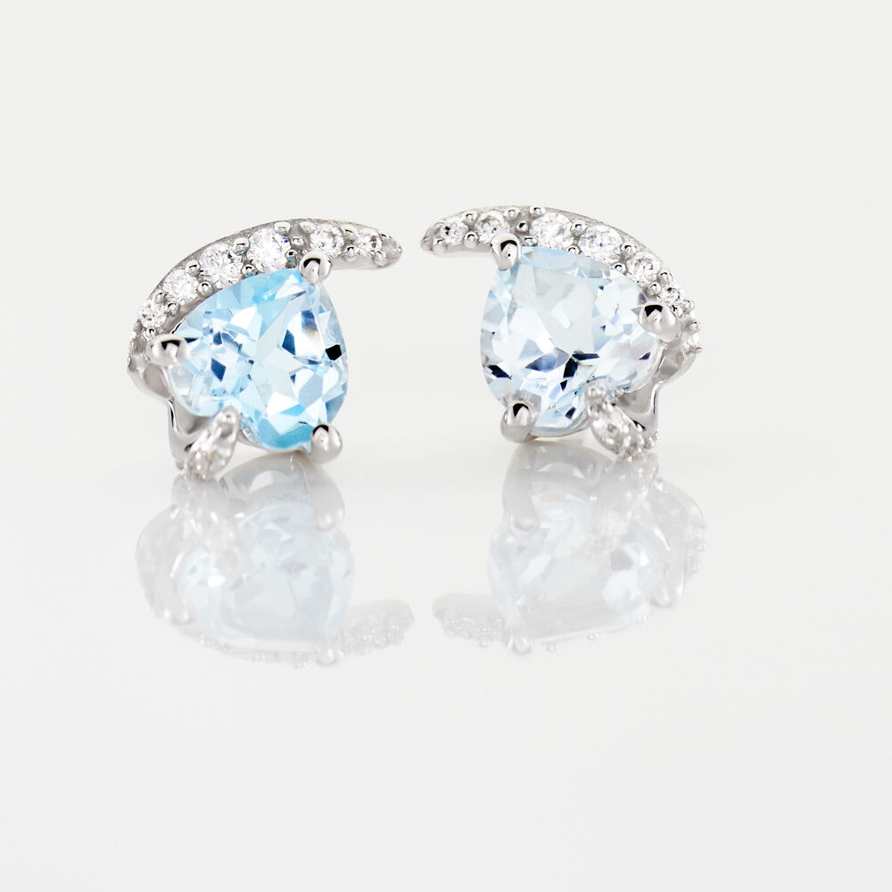 Boucles D'oreilles Puces Coeur In Love Or Blanc Topaze Et Oxyde - Puces Femme | Marc Orian