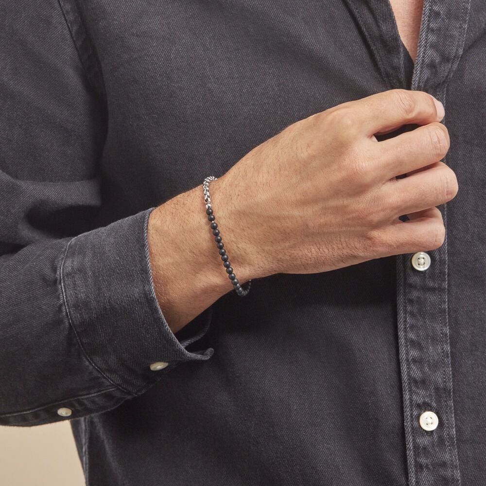 Bracelet Acier Blanc Christiano Onyx - Bracelets chaînes Homme | Marc Orian
