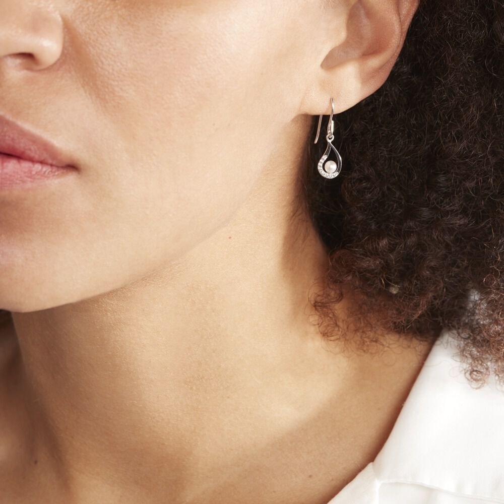 Boucles D'oreilles Pendantes Akiko Argent  Perle De Culture Et Oxyde - Pendantes Femme | Marc Orian