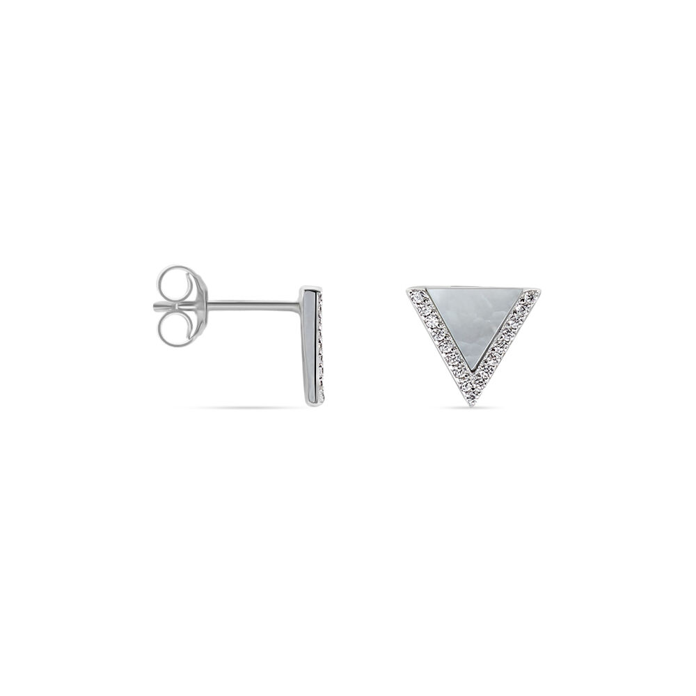 Boucles D'oreilles Puces Mori Argent Blanc Oxyde De Zirconium Et Nacre - Pendantes Femme | Marc Orian