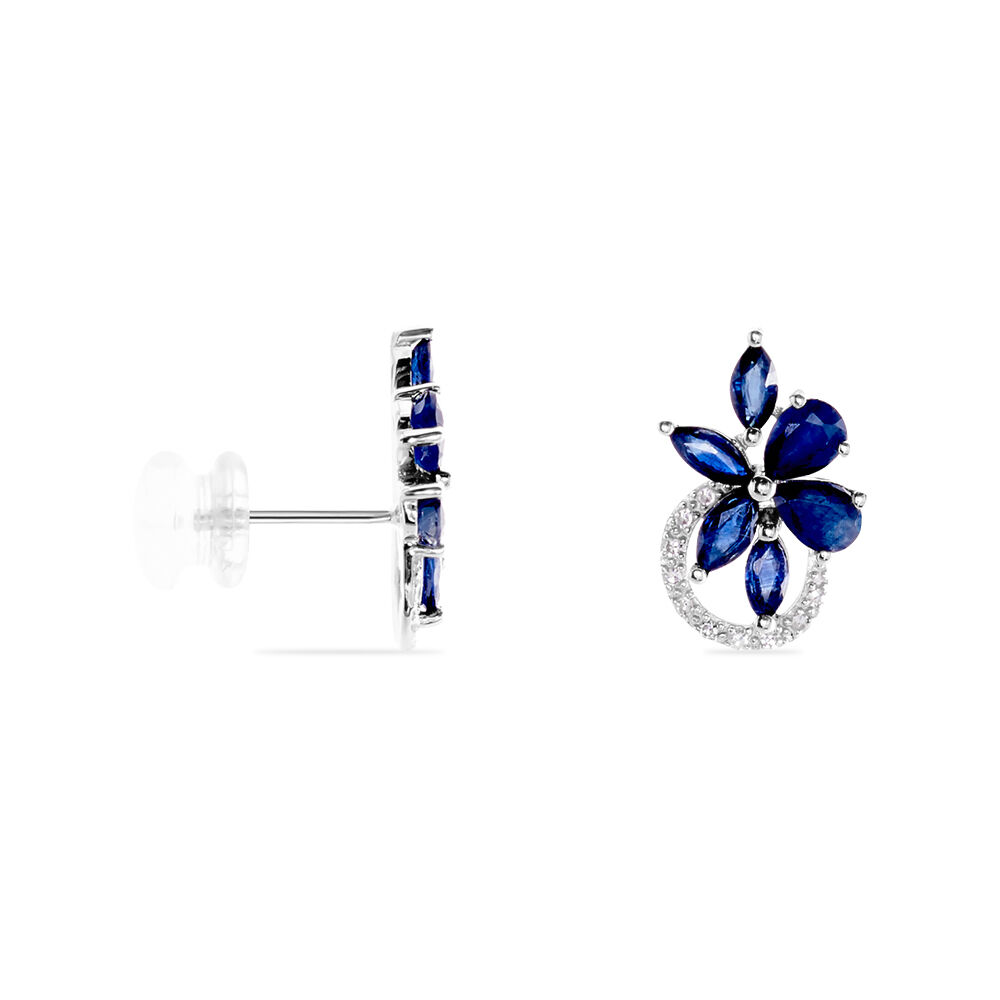 Boucles D'oreilles Puces Bouquet Or Blanc Saphir Et Diamant - Puces Femme | Marc Orian