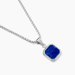 Collier Acier Inoxydable Blanc Carr&eacute; Lapis Lazuli Bleu Maille Venitienne 55Cm - Colliers avec pierres Homme | Marc Orian
