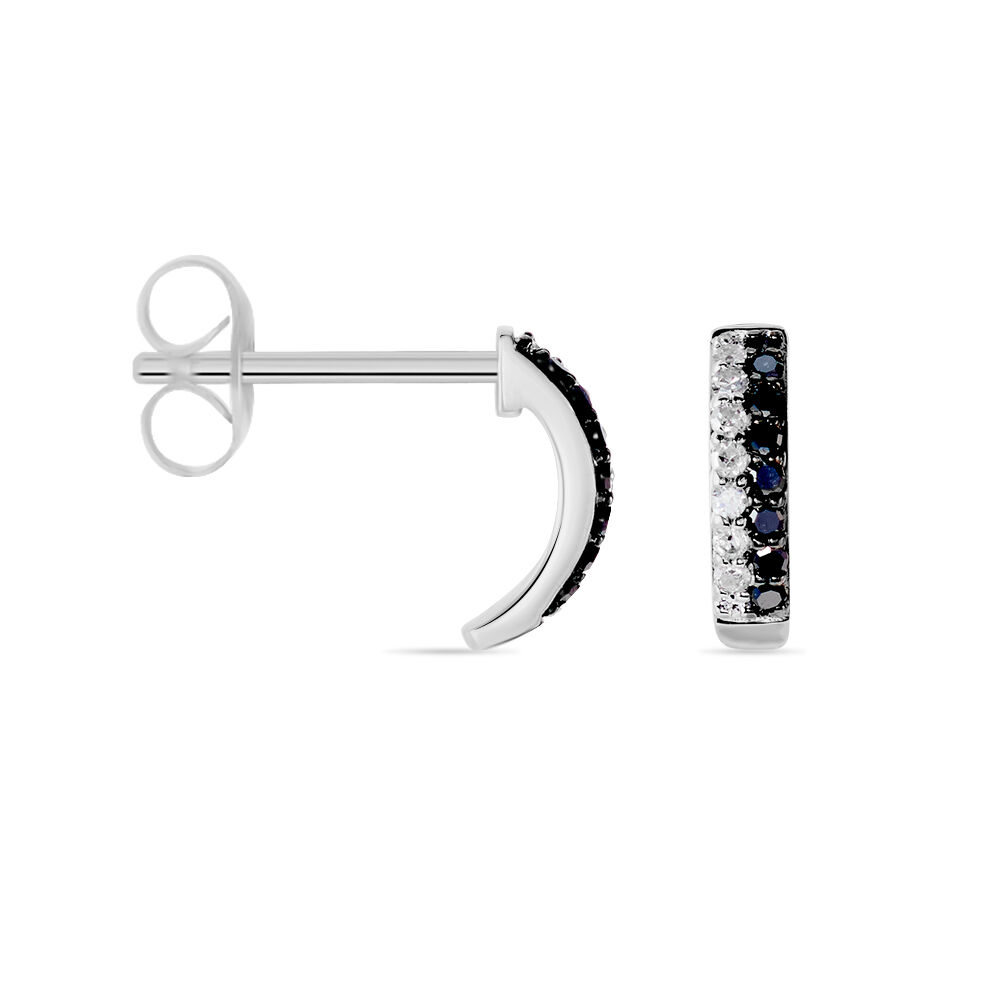 Boucles D'oreilles Puces Demi Lune Or Blanc Diamant - Puces Femme | Marc Orian