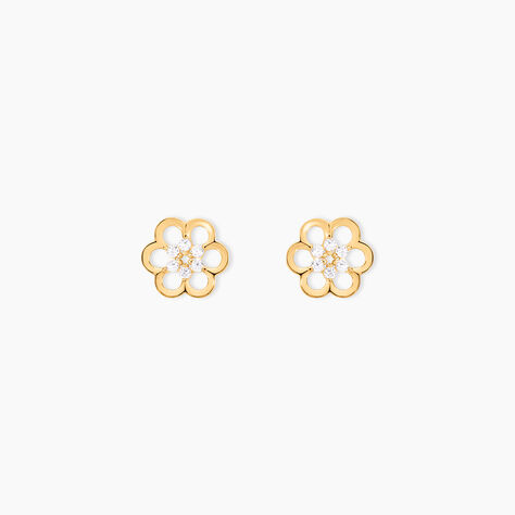 Boucles D'oreilles Puces Philine Fleur Or Jaune Oxyde De Zirconium - Puces Femme | Marc Orian
