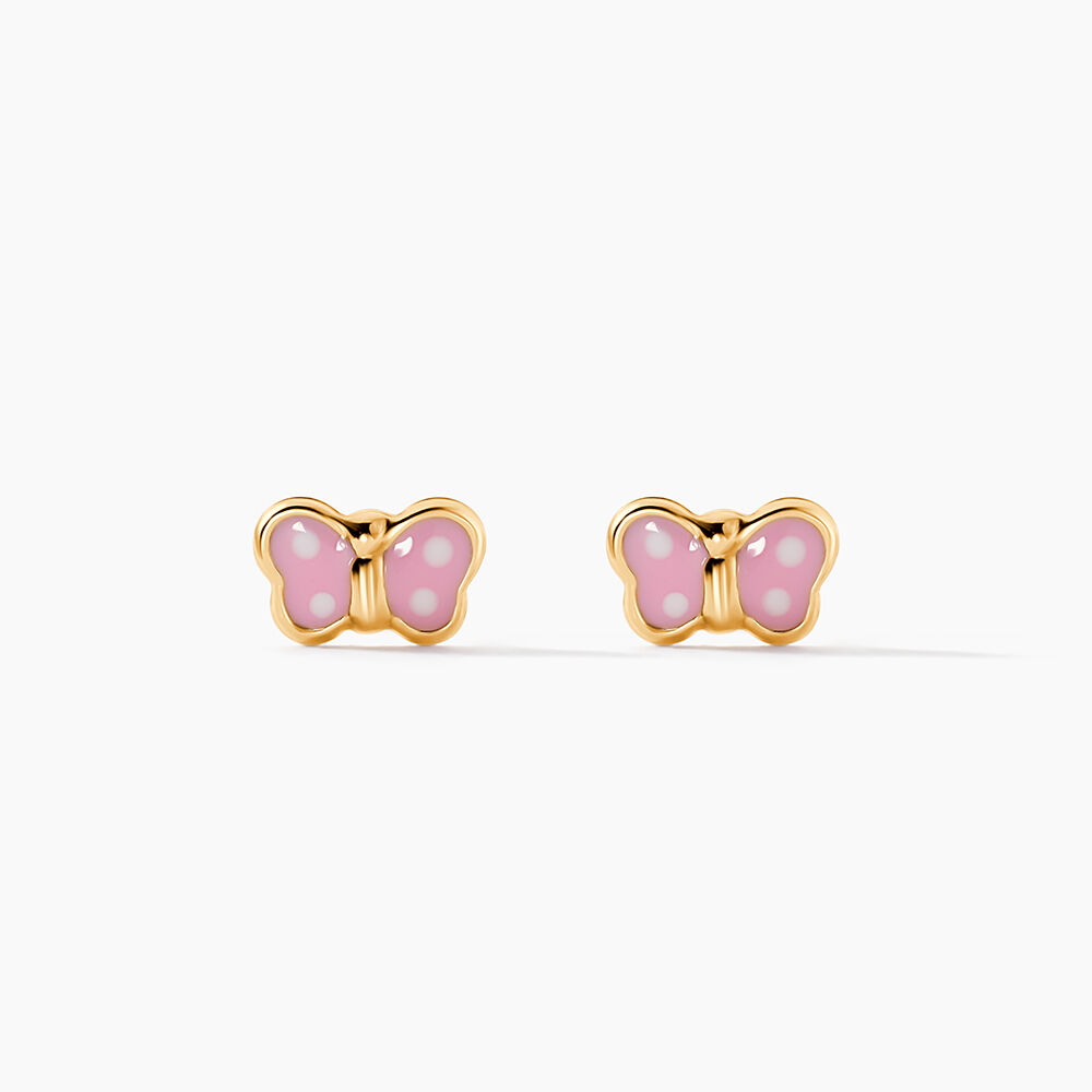 Boucles D'oreilles Puces Papillon Rose Or Jaune - Puces Enfant | Marc Orian
