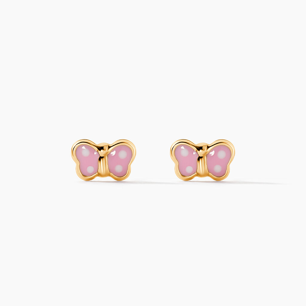 Boucles D'oreilles Puces Papillon Rose Or Jaune - Puces Enfant | Marc Orian