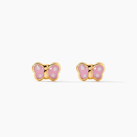 Boucles D'oreilles Puces Papillon Rose Or Jaune - Puces Enfant | Marc Orian