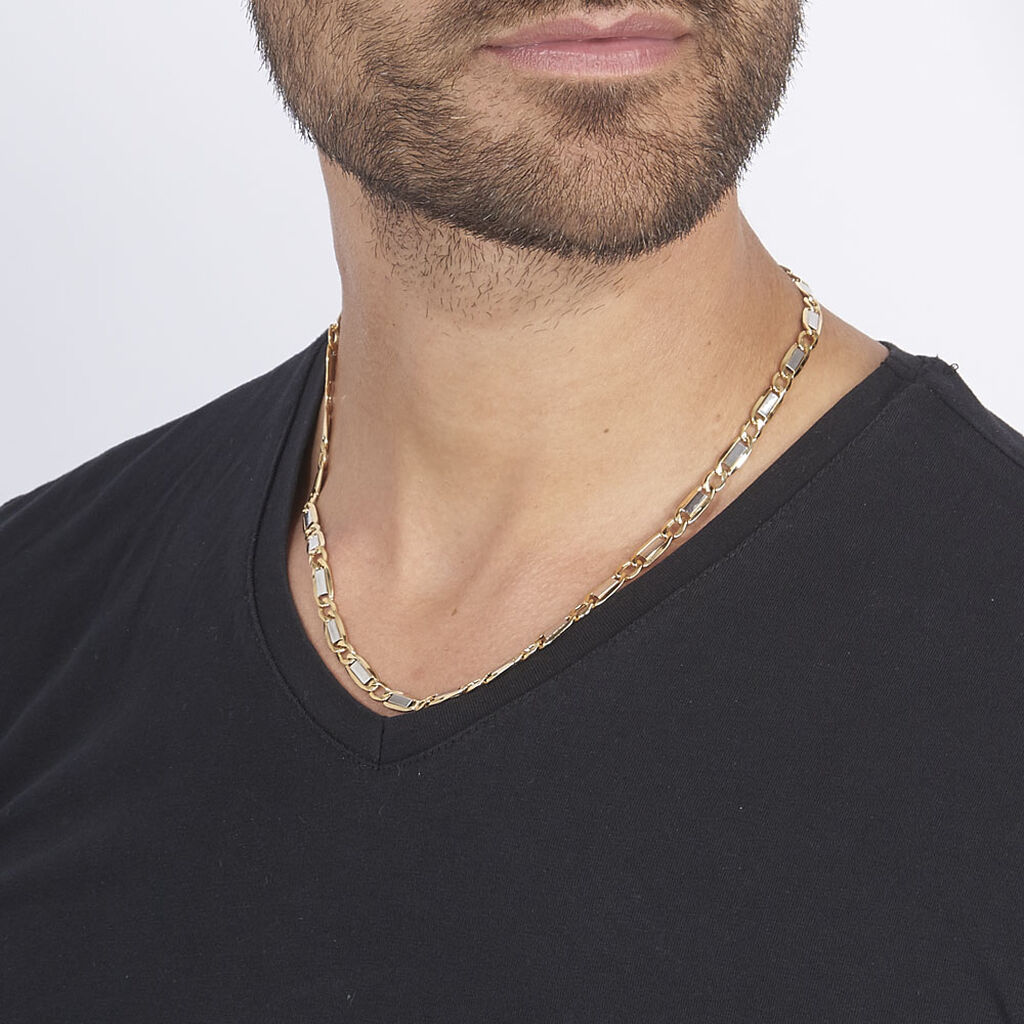 Collier Or Bicolore Maille Plaquette -  Homme | Marc Orian