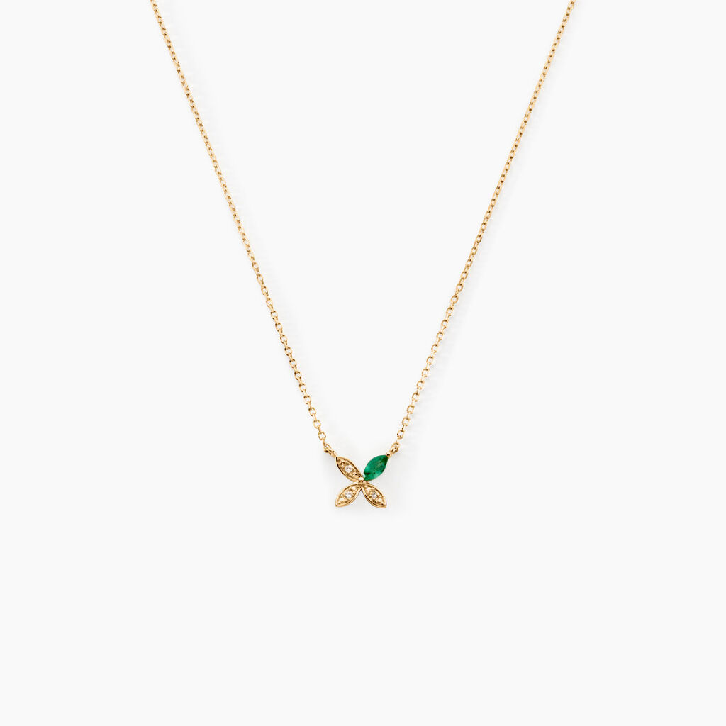 Collier Flower Power Or Jaune Emeraude Diamant - Colliers avec pierres Femme | Marc Orian