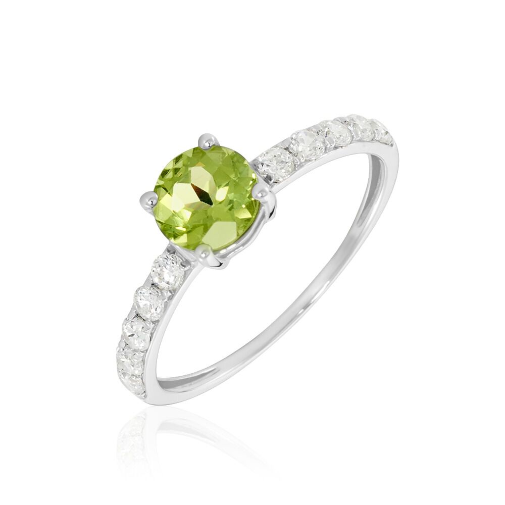Bague Or Blanc Monroe P&eacute;ridot Oxydes De Zirconium - Bagues avec pierre Femme | Marc Orian
