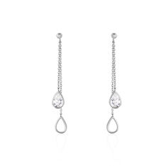 Boucles D'oreilles Pendantes Emerika Or Blanc Oxyde De Zirconium - Boucles d'oreilles Pendantes Femme | Marc Orian