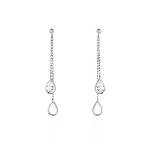 Boucles D'oreilles Pendantes Emerika Or Blanc Oxyde De Zirconium - Boucles d'oreilles Pendantes Femme | Marc Orian