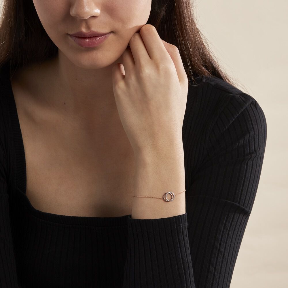 Bracelet Or Rose Tresha Diamants - Bracelets Anneaux Entrelaces Femme | Marc Orian
