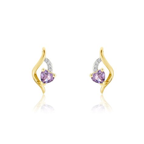 Boucles D'oreilles Puces Silucia Or Jaune Améthyste Oxyde De Zirconium - Clous d'oreilles Femme | Marc Orian